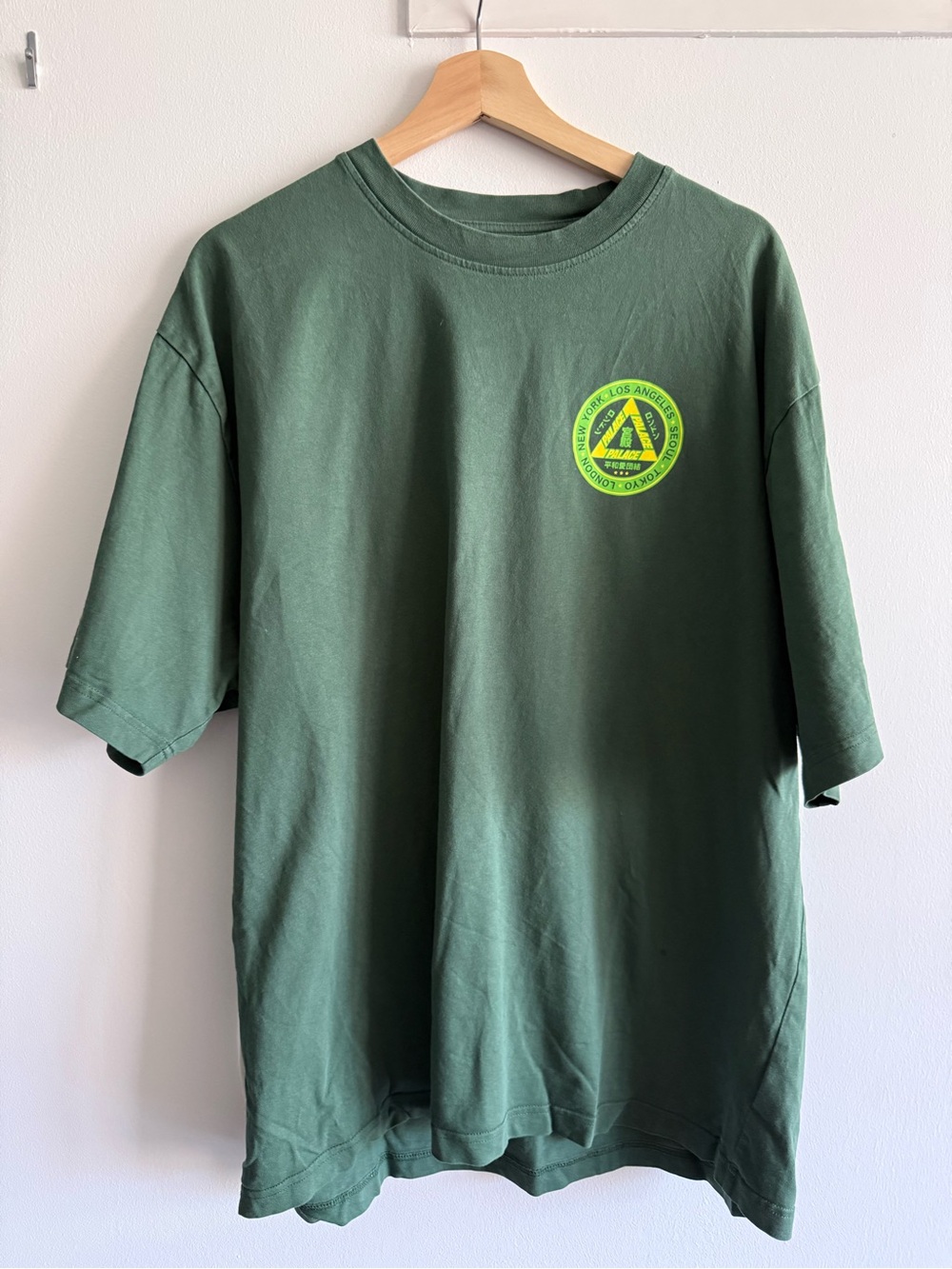 PALACE Forest Green Short-Sleeve Crewneck T-Shirt with Neon Yellow Chest Emblem